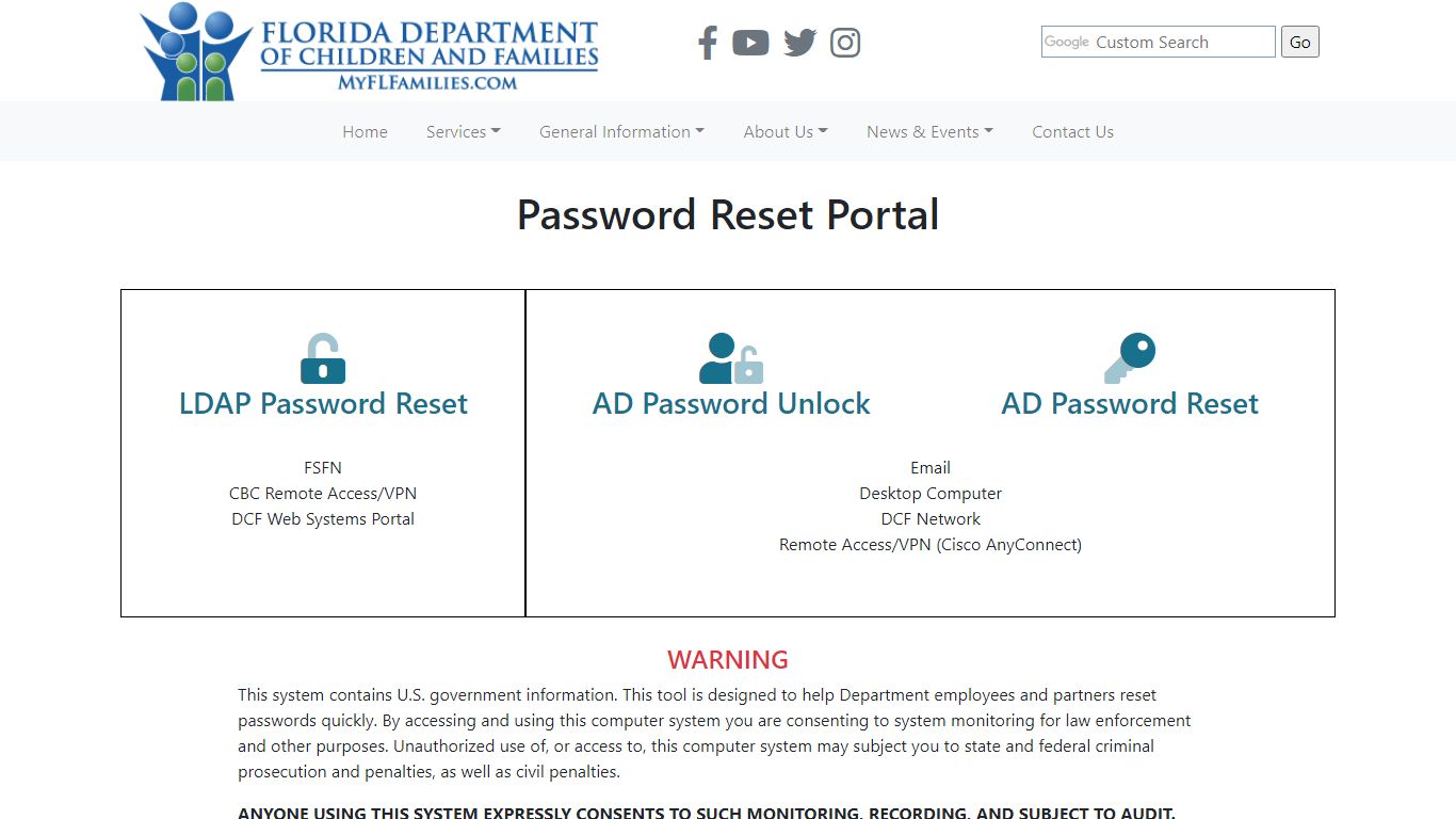 Password Reset Portal - Florida Department of Children and Families